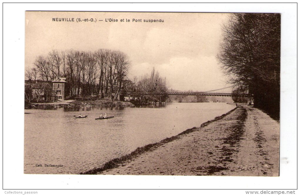 Cp , 95 , NEUVILLE SUR OISE , L'OISE Et Le Pont Suspendu  , Vierge , Ed : L'Hoste - Neuville-sur-Oise