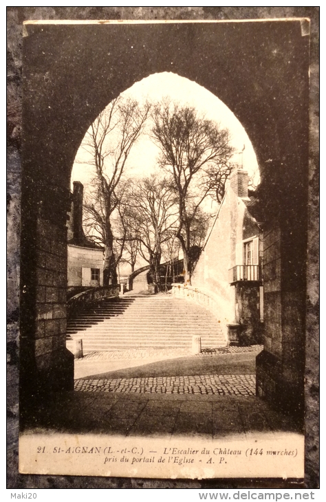 (41).SAINT-AIGNAN.LOT DE 2 BELLES CPA.VUE GENERALE.ESCALIER DU CHATEAU.TBE. - Saint Aignan