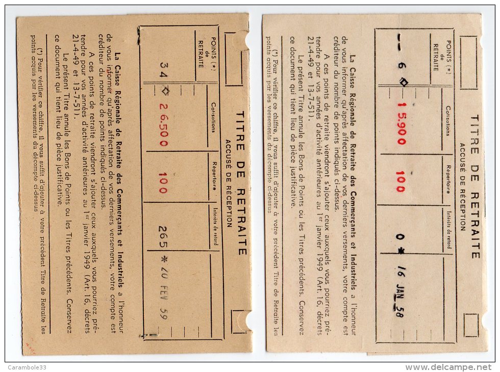 MARCOPHILIE  TOULOUSE  R.P 20.00 /  25.00 1959/1958 TITRE DE RETRAITE - EMA (Empreintes Machines à Affranchir)