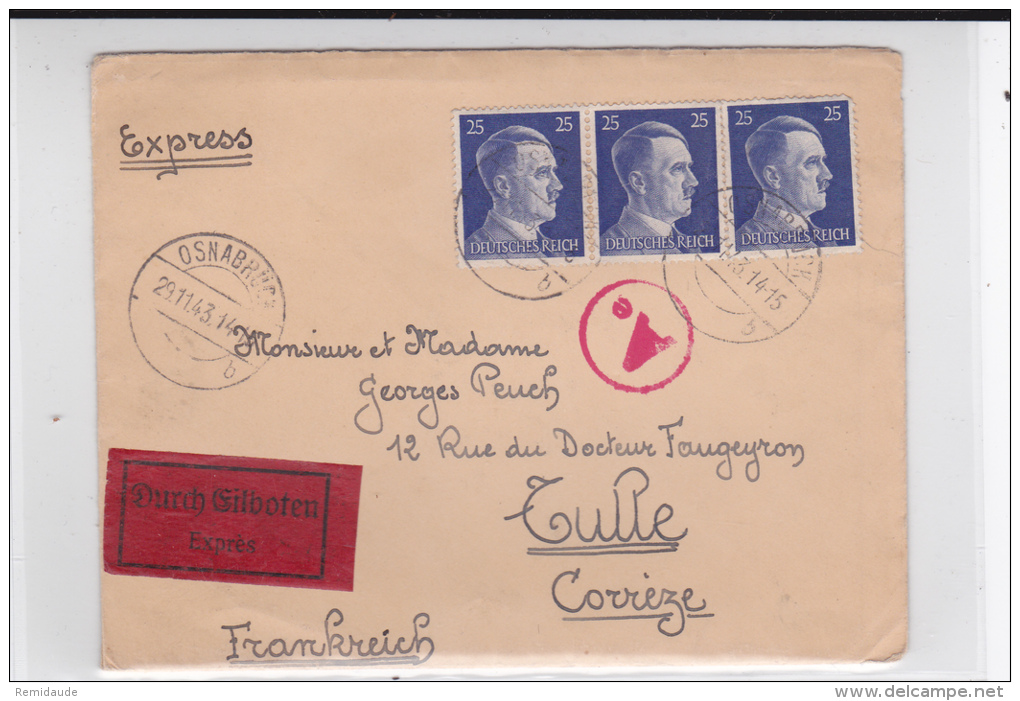 1943 - STO - ENVELOPPE EXPRES De OSNABRÜCK - 2. Weltkrieg 1939-1945