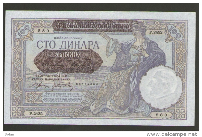 SERBIA  100 DINARA 1941 - Serbien