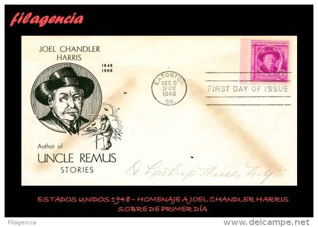 TRASTERO. ESTADOS UNIDOS SPD-FDC. 1948 HOMENAJE A JOEL CHANDLER HARRIS - 1941-1950