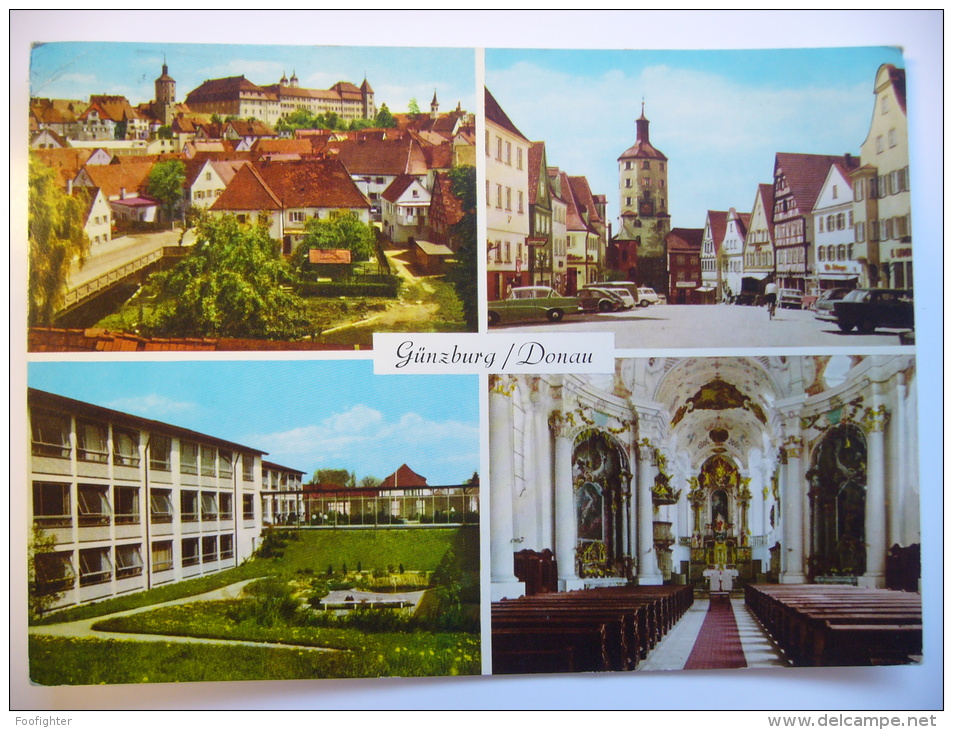 Günzburg/Donau Vierbildkarte Panorama Platz Kirche - Interieur, Four Pics 1970s Used Stamp - Günzburg