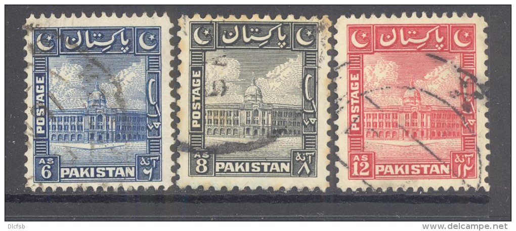 PAKISTAN, 1948 6As, 8As, 12As (moon With Points To Right) VFU - Pakistan