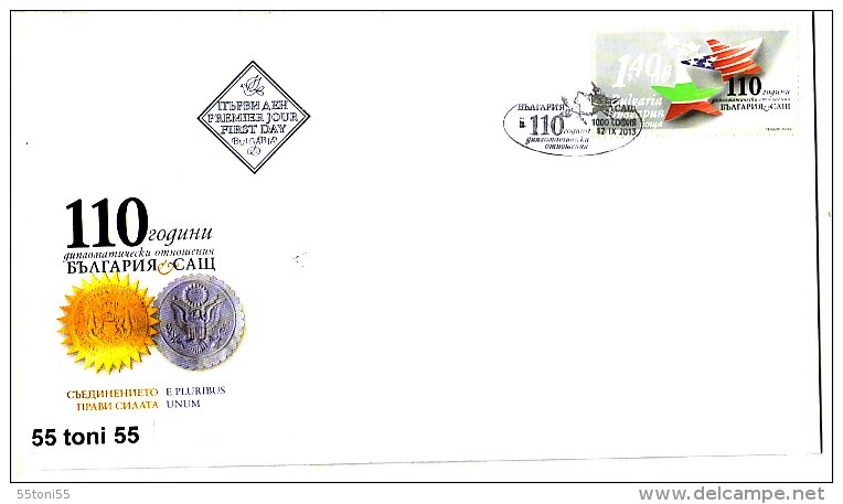 BULGARIA / Bulgarie - 2013  Diplomatic Relation Bulgaria – USA  1v.- FDC - FDC