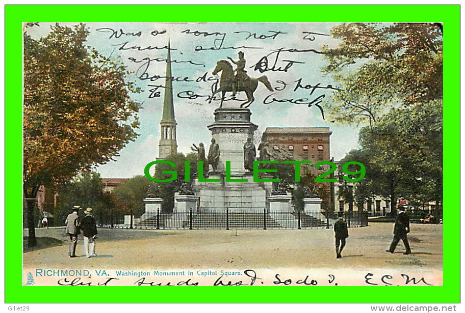 RICHMOND, VA - WASHINGTON MONUMENT IN CAPITOL SQUARE - ANIMATED - TRAVEL IN 1906 - UNDIVIDED BACK - RAPHAEL TUCK & SONS - Richmond