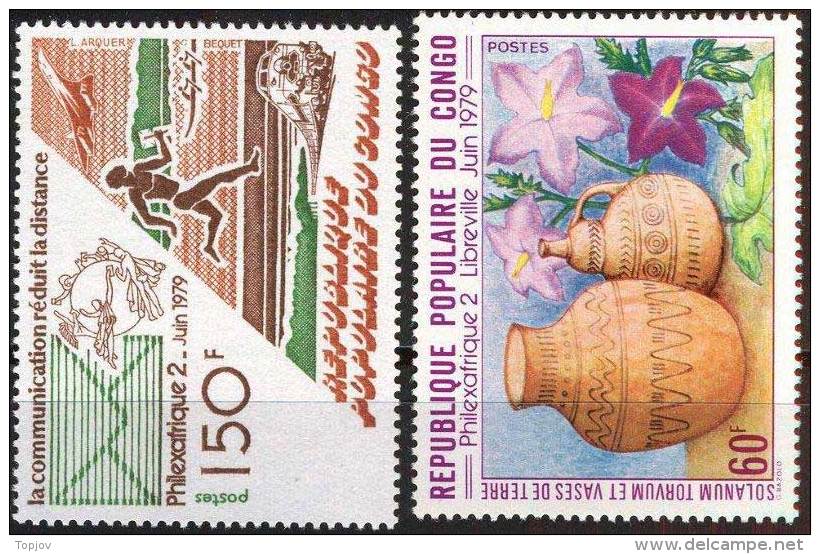 CONGO REPUBLIC - PHILEXAFRIQUE - TERRACOTTA VASE - ORCHIDS  - MNH ** - 1979 - Philatelic Exhibitions