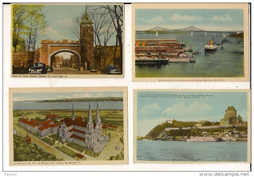 Quebec-montreal-lot De 4 Cartes-chateau - Porte St Louis-montréal Harbour-basilique- 4 Cpa - Autres & Non Classés