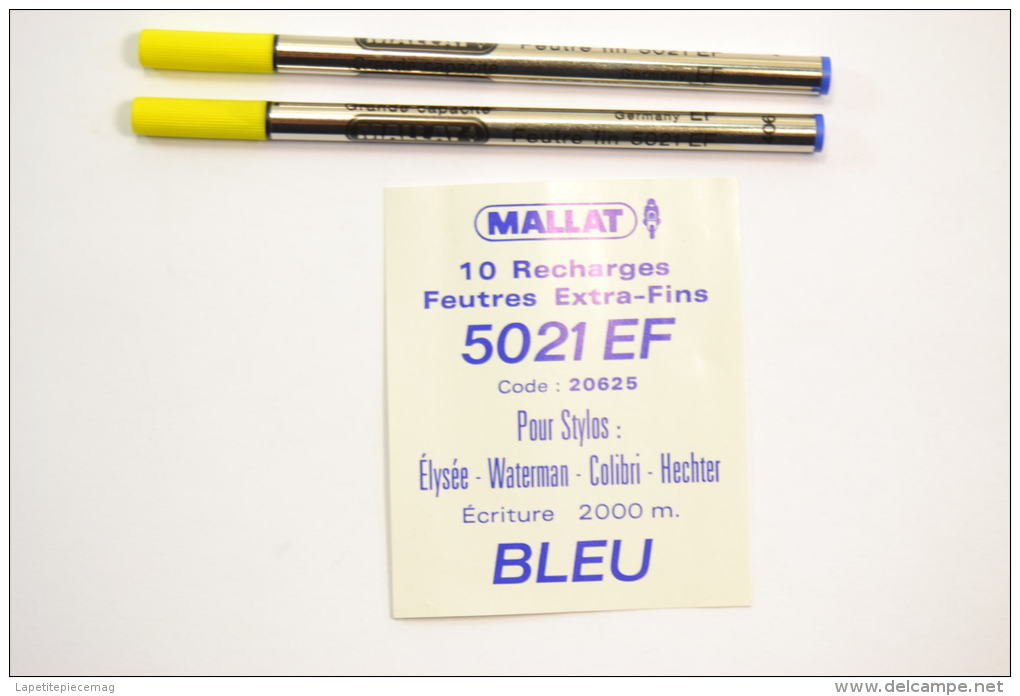 Recharge De Stylo MALLAT 5021 EF Code 20625 Pour Stylos Elysée, Waterman, Colibri, Hechter Ecriture Bleu 2000m - Schrijfgerief