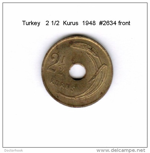 TURKEY    2 1/2  KURUS  1948   (KM # 885) - Turquie