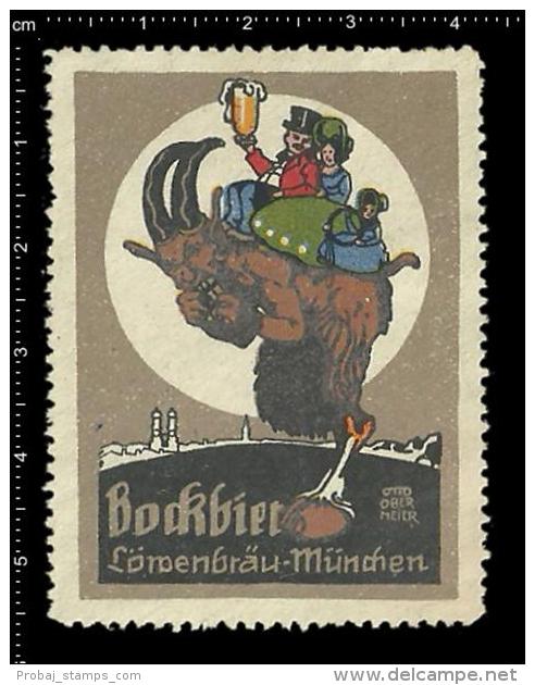 Old Original German Poster Stamp (cinderella, Reklamemarke) Bockbier Goat Beer Otto Obermeierbeer Bier - Bières