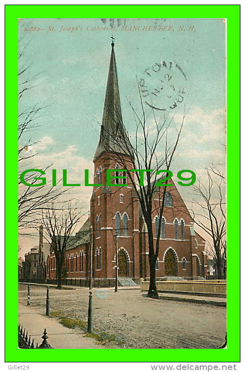 MANCHESTER, NH - ST JOSEPH'S CATHEDRAL - TRAVEL IN 1907 - 3/4 BACK -  SOUVENIR POST CARD CO - - Manchester