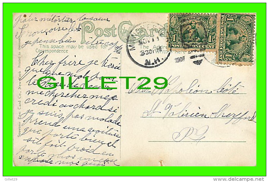 MANCHESTER, NH - ST JOSEPH'S CATHEDRAL - TRAVEL IN 1907 - 3/4 BACK -  SOUVENIR POST CARD CO - - Manchester