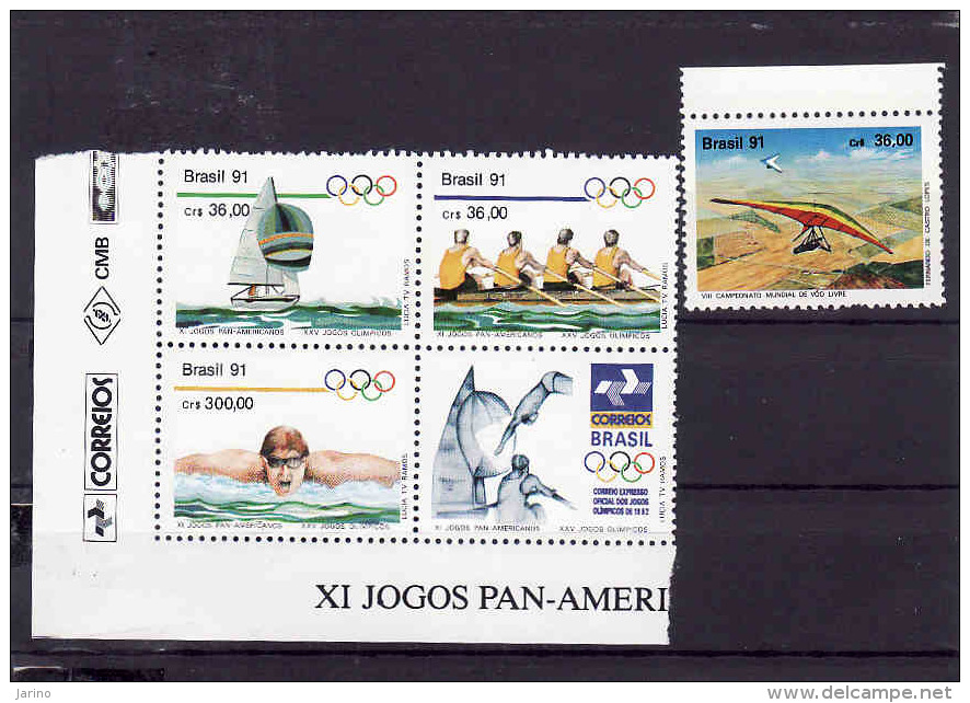 BRAZIL 1991, PAN AMERICAN GAMES AND OLYMPICS BLOCK**,mint+BRAZIL 1991-C.08 Mint,Gliding Championships - Unused Stamps