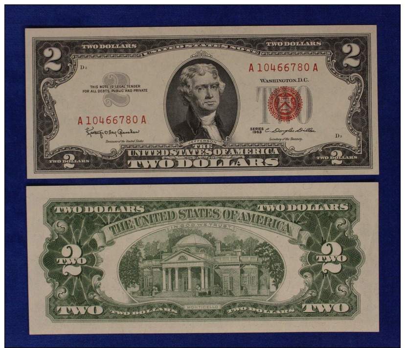 STATI UNITI UNITED STATES USA 2 Two Dollari 1963A Bollino Rosso Rara Unc.#B894 - Sonstige & Ohne Zuordnung