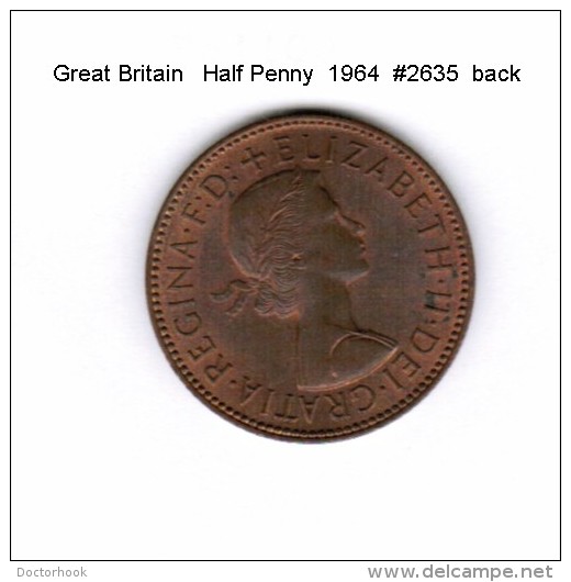 GREAT BRITAIN    HALF  PENNY  1964   (KM # 896) - C. 1/2 Penny