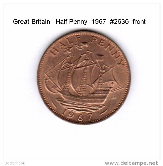 GREAT BRITAIN    HALF  PENNY  1967   (KM # 896) - C. 1/2 Penny