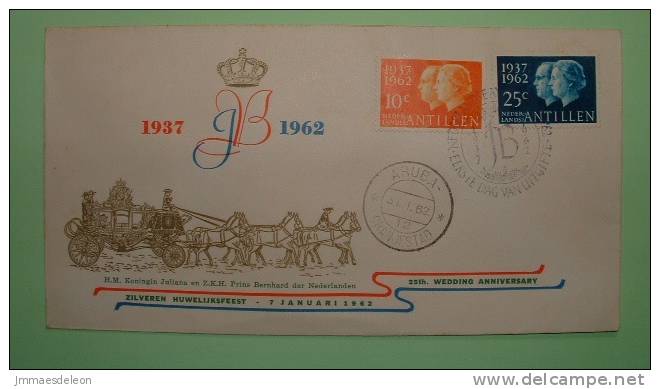 Netherlands Antilles (Aruba) 1962 FDC Cover  - Horse Cart Queen Juliana Of Holland And Prince Bernhard - Silver Wedding - West Indies