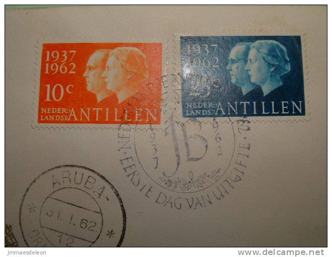 Netherlands Antilles (Aruba) 1962 FDC Cover  - Horse Cart Queen Juliana Of Holland And Prince Bernhard - Silver Wedding - West Indies