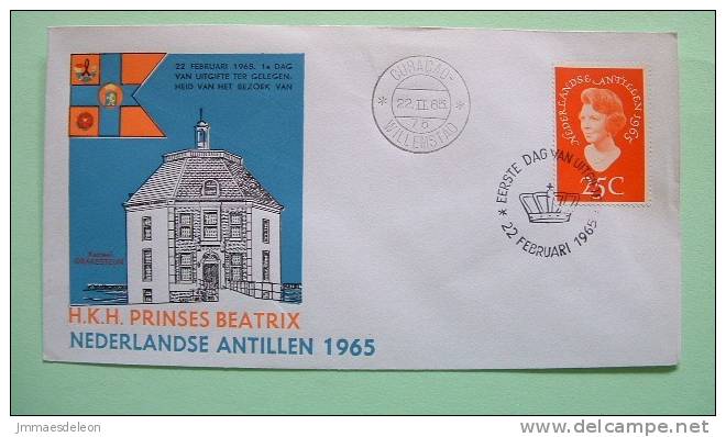 Netherlands Antilles (Curacao) 1965 FDC Cover - Princess Beatrix Of Holland - Crown Cancel - Castle - West Indies