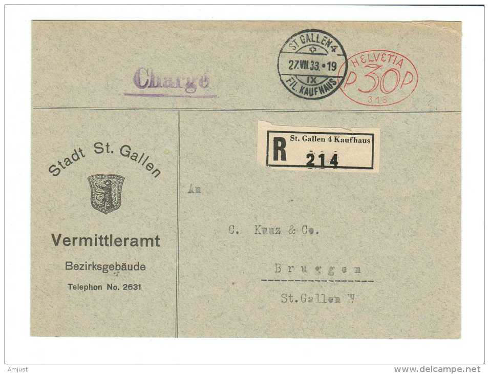 Suisse // Lettre Recommandée Pour Bruggen Le 27.07.1933 - Lettres & Documents