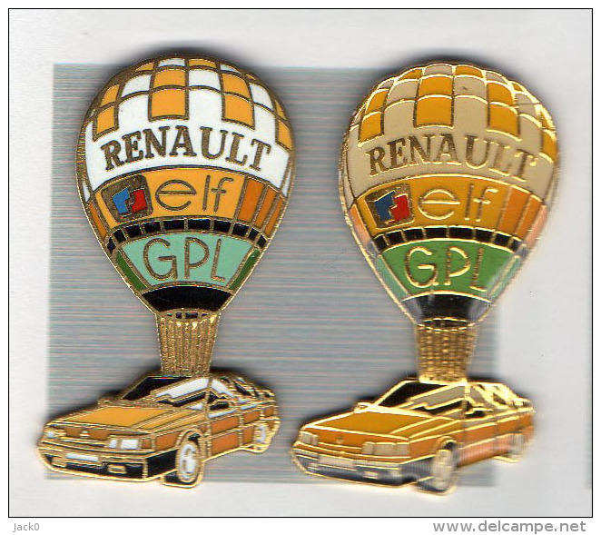2  Pin´s  Différents  Carburant, Automobiles  RENAULT  ELF  GPL  Avec  Voitures  Et  Montgolfières  ( 1 EGF Et 1 époxy ) - Renault