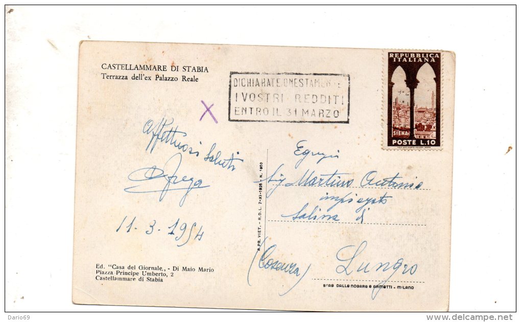 1954  CARTOLINA  CASTELLAMMARE DI STABIA - TERRAZZA DELL'EX PALAZZO REALE - Castellammare Di Stabia
