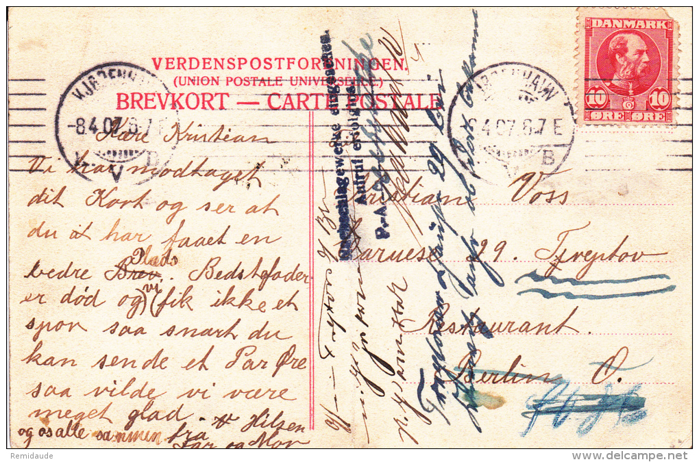 1907 - CARTE POSTALE De COPENHAGUE Pour BERLIN Avec  "PRIS CONNAISSANCE DE L'OUVRAGE DE REFERENCE - APPEL SANS SUCCES" - Lettres & Documents