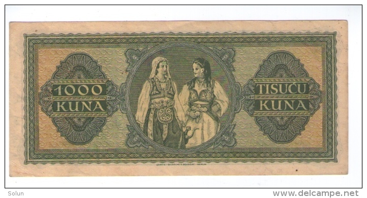 HRVATSKA CROATIA  1000 KUNA 1943 BANKNOTE - Croatie