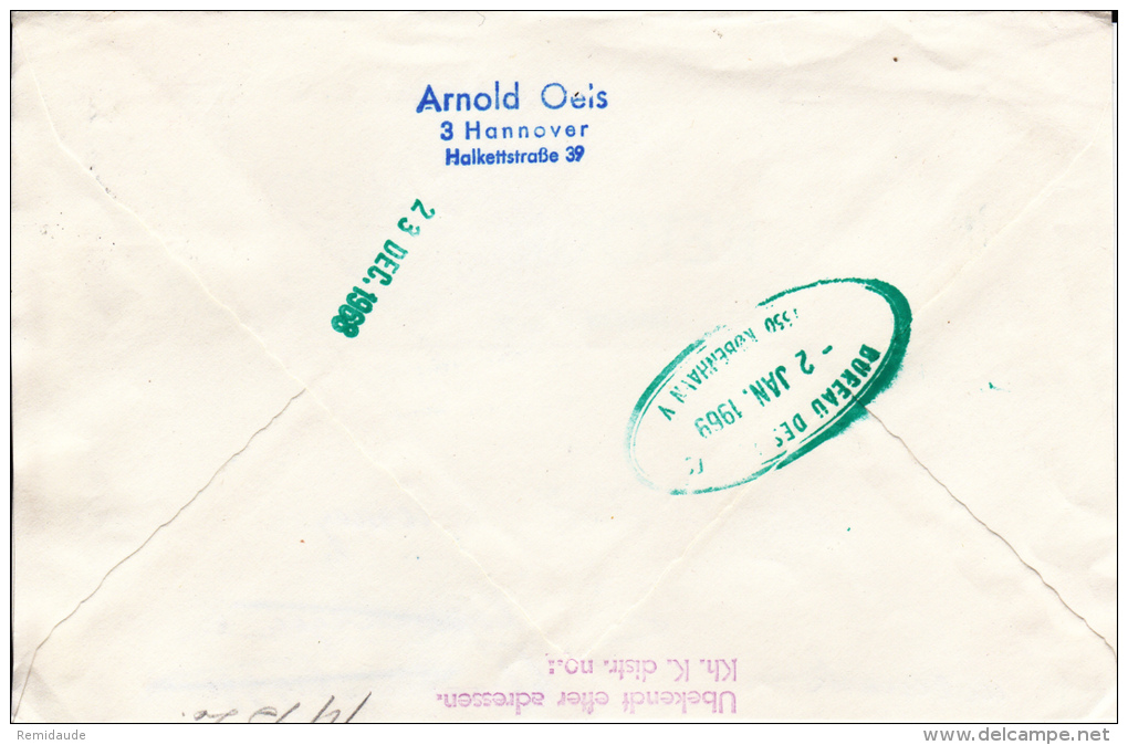 1968 - ENVELOPPE De NOEL Pour COPENHAGUE Avec "INCONNU" => RETOUR - Maschinenstempel (EMA)