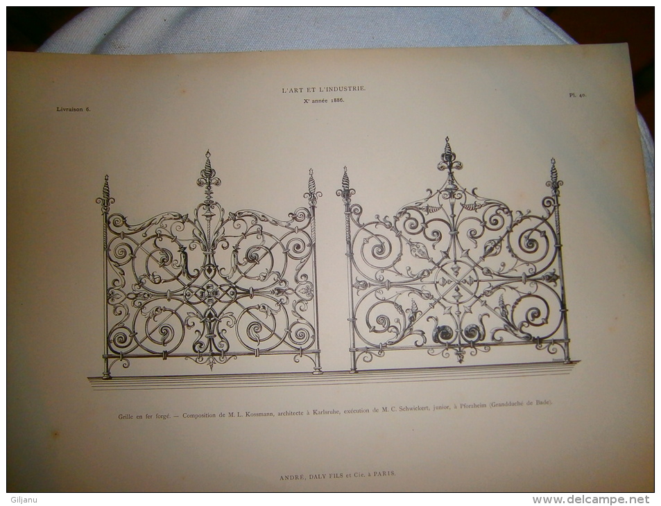 PLANCHE L ART ET L INDUSTRIE  GRILLE EN FER FORGE  ANNEE 1886 - Autres Plans