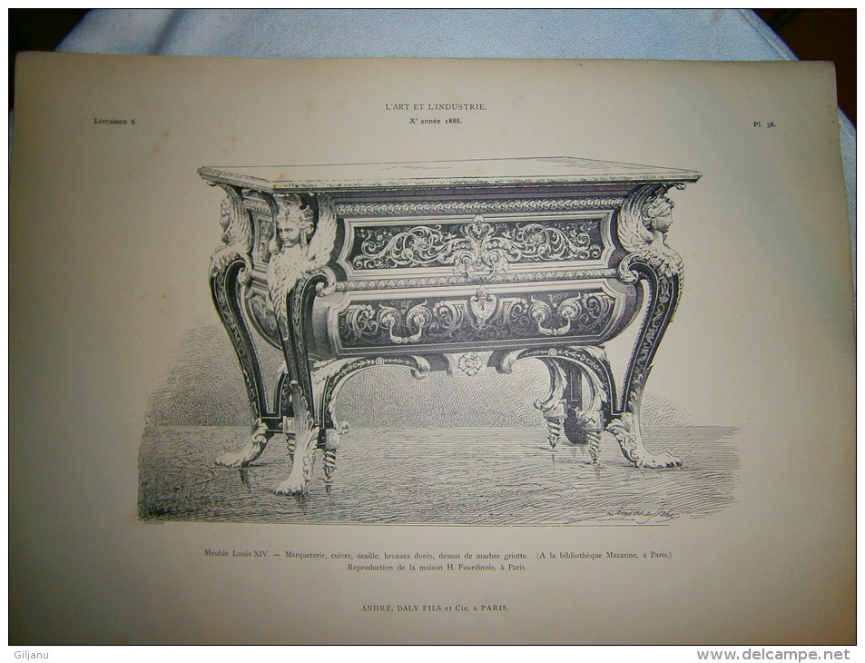 PLANCHE L ART ET L INDUSTRIE  MEUBLE LOUIS XIV  ANNEE 1886 - Other Plans