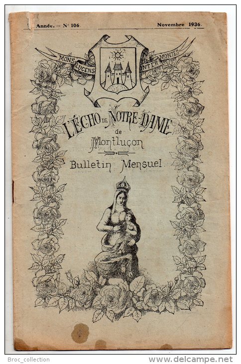 L´écho De Notre-Dame De Montluçon, Bulletin Mensuel, N° 106, Novembre 1936, Abbé Gidel, Commentry - Bourbonnais