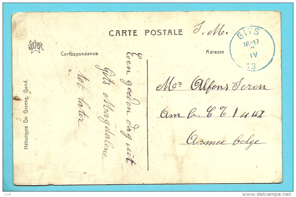 Kaart (Furnes) Met Blauwe Stempel GITS (19 Links) (noodstempel) - Foruna (1919)