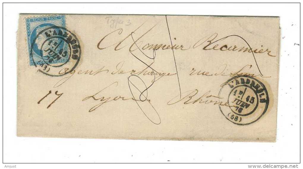 France // Lettre Pour Lyon Le 1er Juillet 1876 - 1871-1875 Ceres