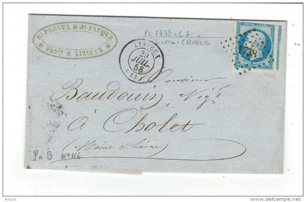 France // Lettre Pour Cholet Le 29 Juillet 1858 - 1853-1860 Napoléon III