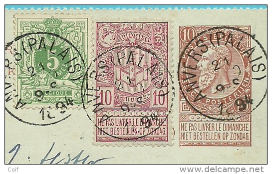 45+69 Op Kaartbrief Met Stempel ANVERS (PALAIS) Naar HAMBURG (Duitsland) (Mixte Frankeering !!) - 1894-1896 Exhibitions