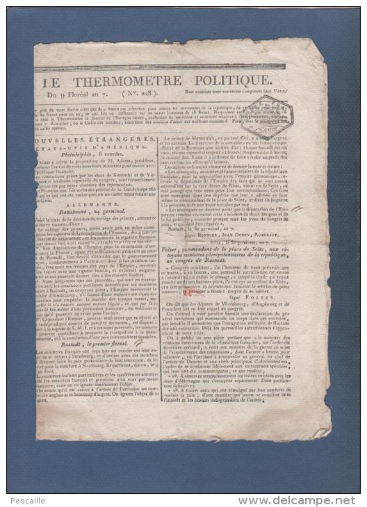 LE THERMOMETRE POLITIQUE 9 FLOREAL AN 7 - RATISBONNE - RASTADT - ITALIE GARGNANO LODI - TOULOUSE - - Journaux Anciens - Avant 1800