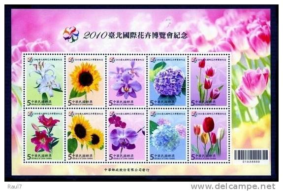 TAIWAN 2010 - Fleurs, Orchidées, Turnesol, Tulipes Etc.  - Feuillet Neuf // Mnh - Neufs