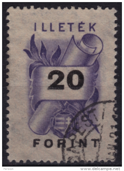 1948 Hungary - Revenue, Tax Stamp - 20 Ft - Canceled - Fiscali