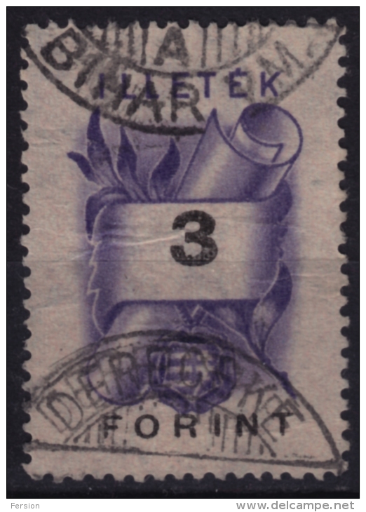 1948 Hungary - Revenue, Tax Stamp - 3 Ft - Canceled - Fiscales