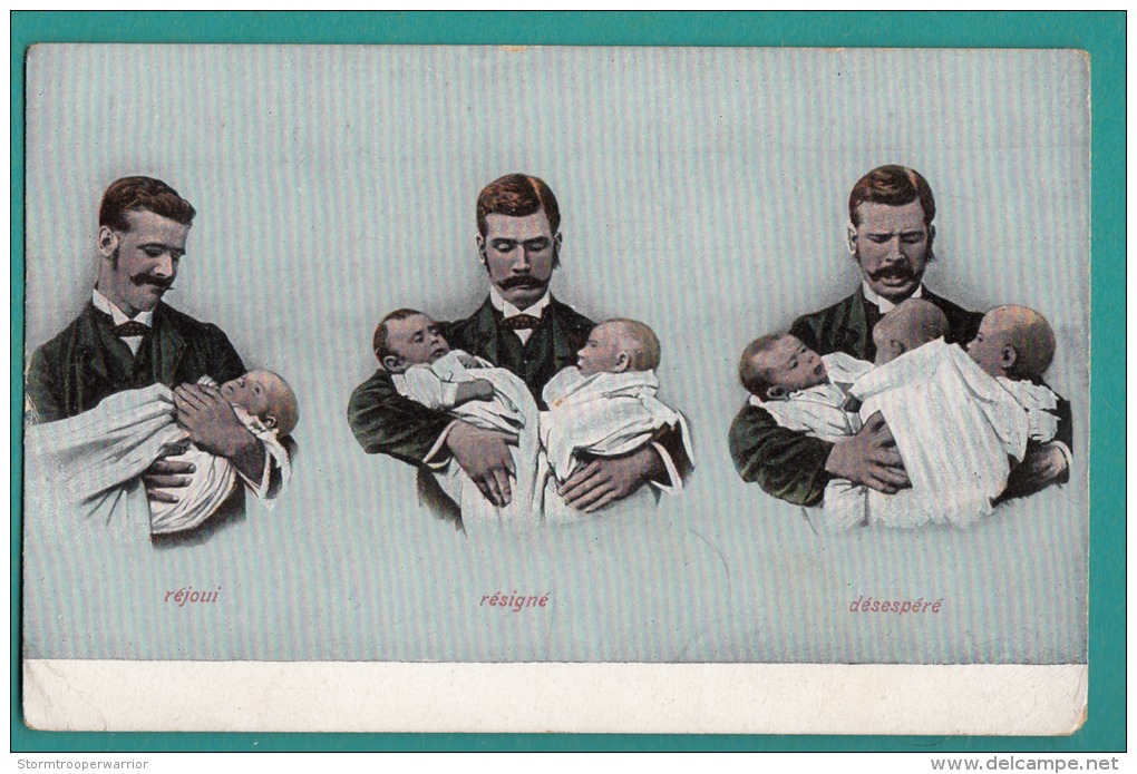 ENFANT  REJOUI , RESIGNE, DESESPERE    (2 Scans)  En L état - Humorous Cards
