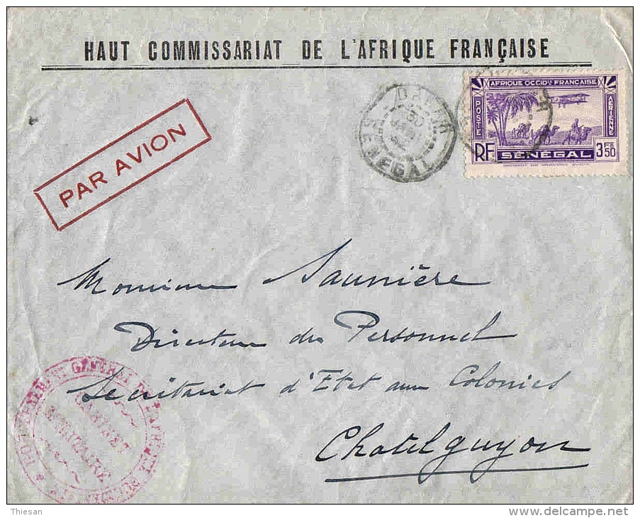 Senegal Dakar 30/1/42 Lettre FM Avion Cabinet Militaire Non Censurée Airmail Cover. - Brieven En Documenten