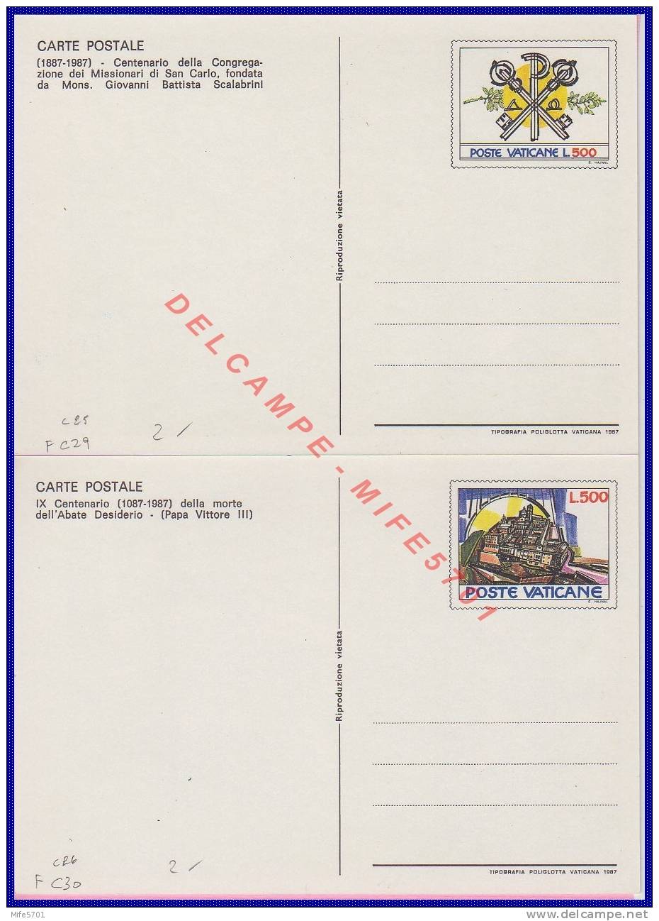 Vaticano - Interi Postali - COMMEMORATIVE - 1987 - Catalogo UNIFICATO "C29" E "C30" - Nuove - 2 Cartoline - Entiers Postaux