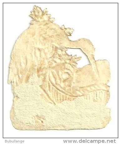 Découpis Gaufré Animaux Humanisés, Cigogne Couvrant Bébé Dans Berceau,  DIM 7cm X 6cm - Animals