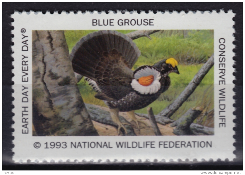 BLUE GROUSE / BIRD - National Wildlife Federation NWF - 1993 USA - LABEL / CINDERELLA - Peacocks
