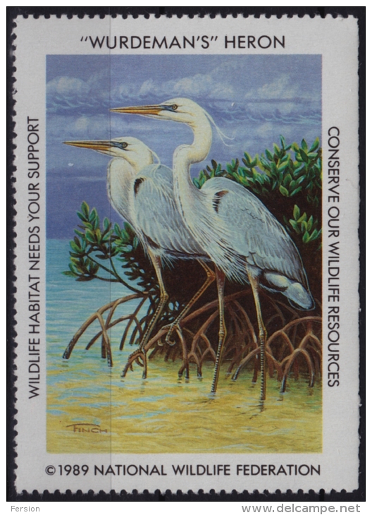 HERON / BIRD - National Wildlife Federation NWF - 1989 USA - LABEL / CINDERELLA - Cicogne & Ciconiformi