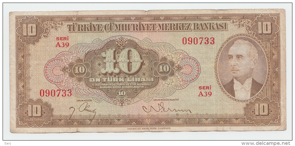 Turkey 10 Lira 1930 (15-9- 1948) AVF P 148 - Turquie