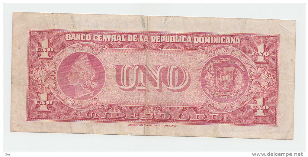 DOMINICAN REPUBLIC 1 PESO ORO 1962 - 1963 AVF P 91 RARE - Dominicaine