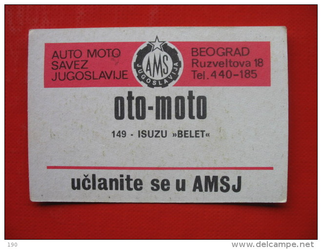 AUTO MOTO SAVEZ JUGOSLAVIJE OTO-MOTO 149 ISUZU BELET - Voitures